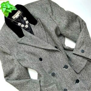 Vintage Jones New York Herringbone Blazer Wool Double Breasted Velvet Collar 10